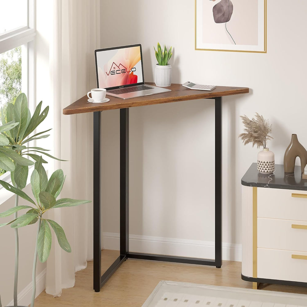 VECELO Corner Shelf, End Side Tables, Triangle Shelves with Metal Frame for S...