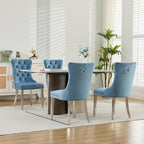 Luxury Upholstered Dining Chairs Set of 4, Light Blue Kitchen Chair with Silver Metal Legs, Velvet Tufted Back Dining Chair, Sillas de Comedor, Modern Kitchen & Dining Room Chairs (Light Blue, 4 Pcs)