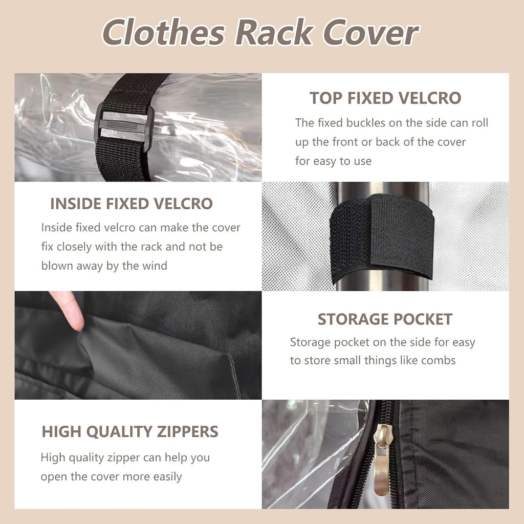 Rileytee Garment Rack Cover,600D Heavy Duty Waterproof Clothing Rack Cover,Clothes Rack Cover with Zipper for Metal Garment Rack（Clear Front,46"W x 18"D x 80"H,Cover Only)