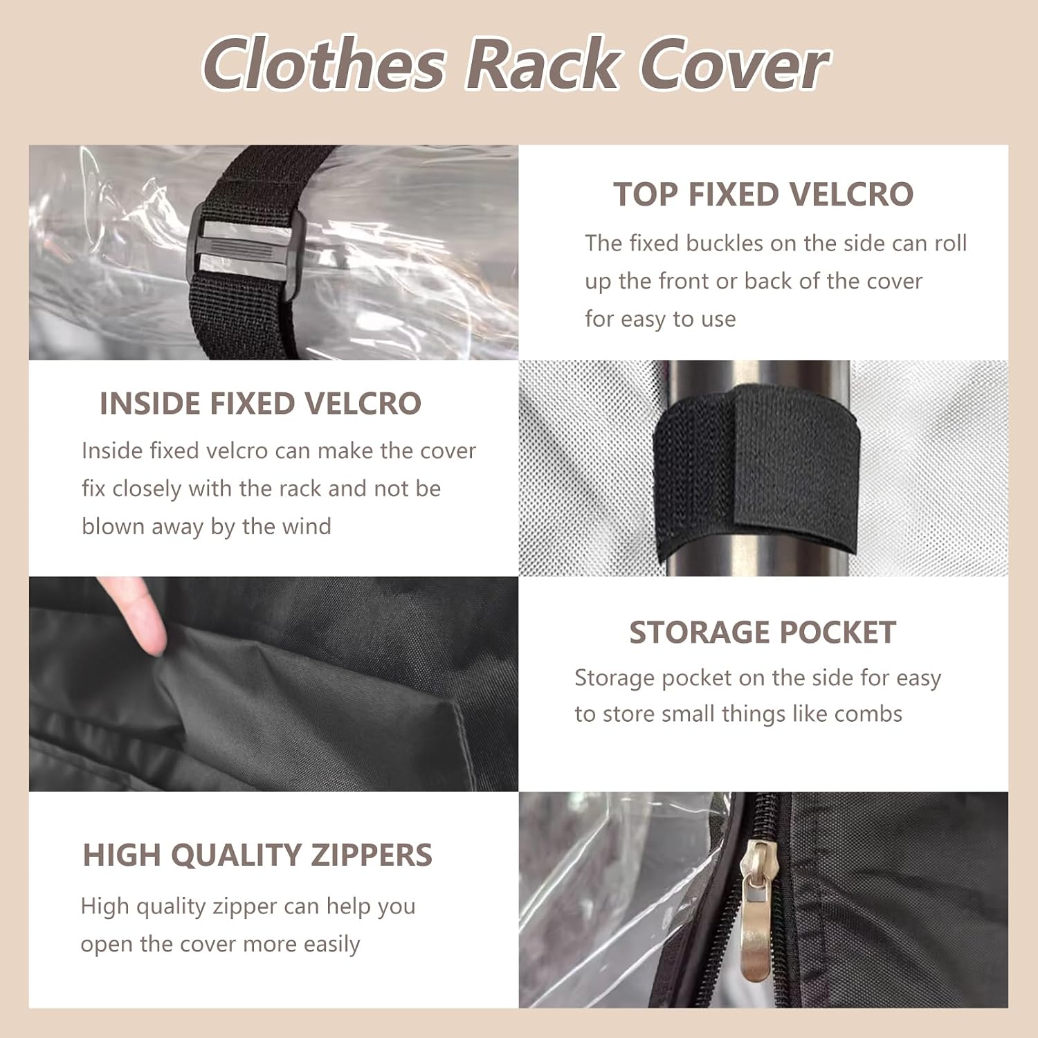 Rileytee Garment Rack Cover,600D Heavy Duty Waterproof Clothing Rack Cover,Clothes Rack Cover with Zipper for Metal Garment Rack（Clear Front,46"W x 18"D x 80"H,Cover Only)