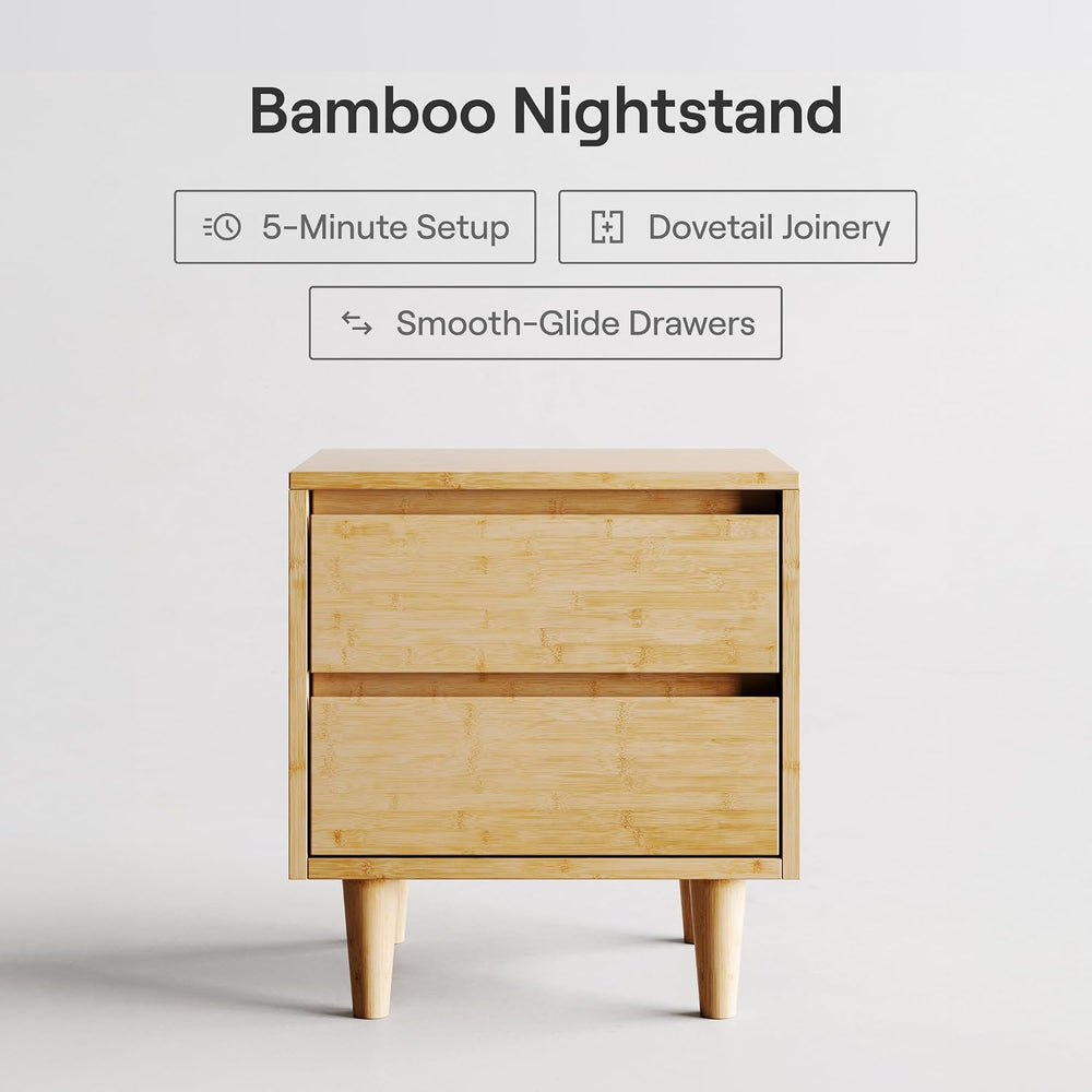 Nectar Bamboo Nightstand, Natural, 23" Height, Japanese Joinery | Bamboo...