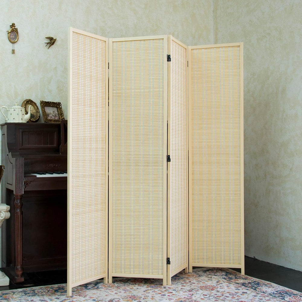 Furnnylane 4 Panel Bamboo Room Divider - 5.6 ft Tall Folding Privacy Screen, ...