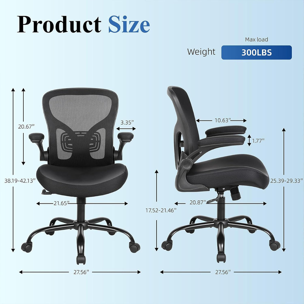 Ergonomic Office Chair, Flip-up Armrest, Mesh Back PU Leather Seat | Black Co...