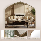 MISSDAY Vintage Retro Bronze Baroque Mirror for Wall, 36"X30" Arched Antique Wall Mirror with Elegant Carving Top, Full Metal Frame Wall-Mounted Mirror for Bathroom, Living Room, Fireplace, Entryway