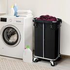 Laundry Basket with Wheels, Rolling Laundry Hamper with Removable Bag, 100L Laundry Sorter Cart, Tall Narrow Slim Clothes Hamper Organizer with Sturdy Metal Frame, Black+Silver