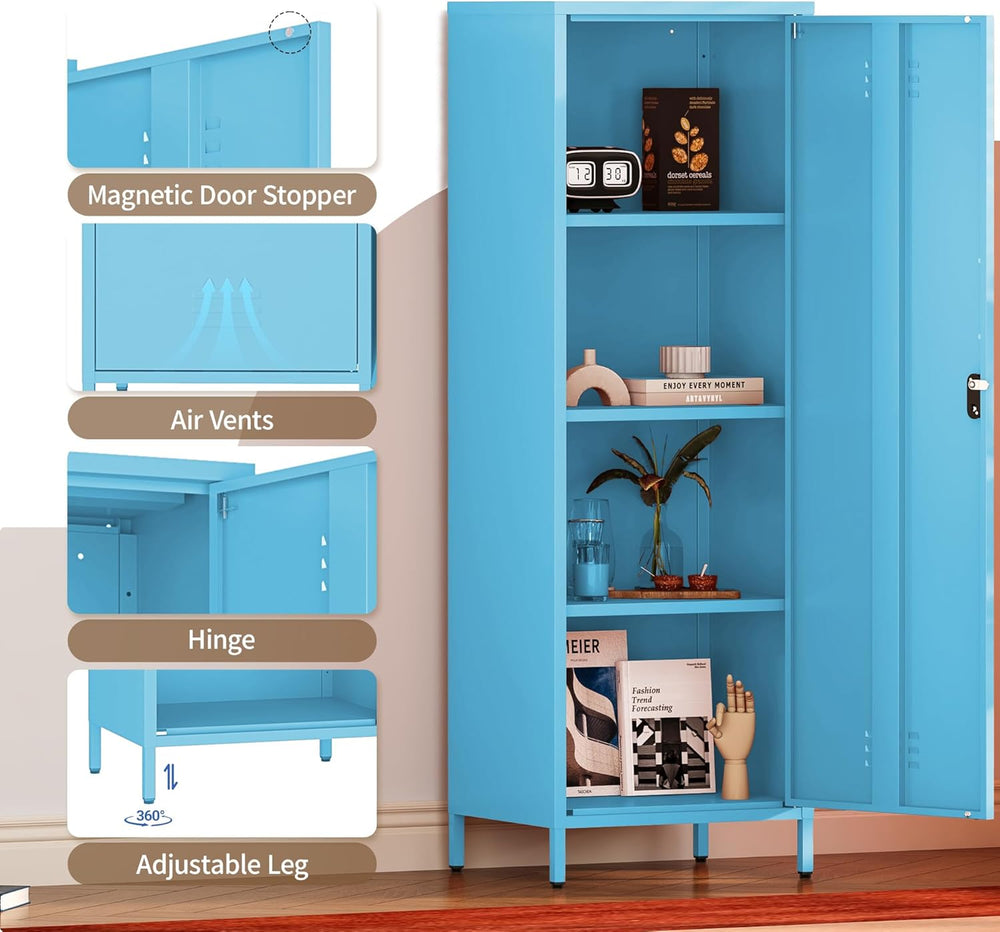 Metal Locker Storage Cabinets 59.06"H Sky Blue Locking File Cabinets Kit...