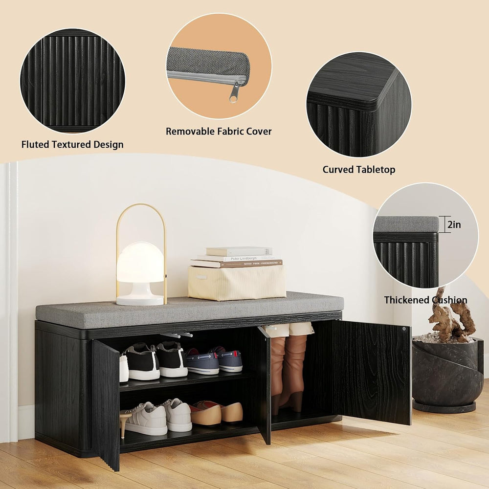 2-Tier Shoe Storage Bench with Cushion, 41.3" Entryway Bench with Padded...