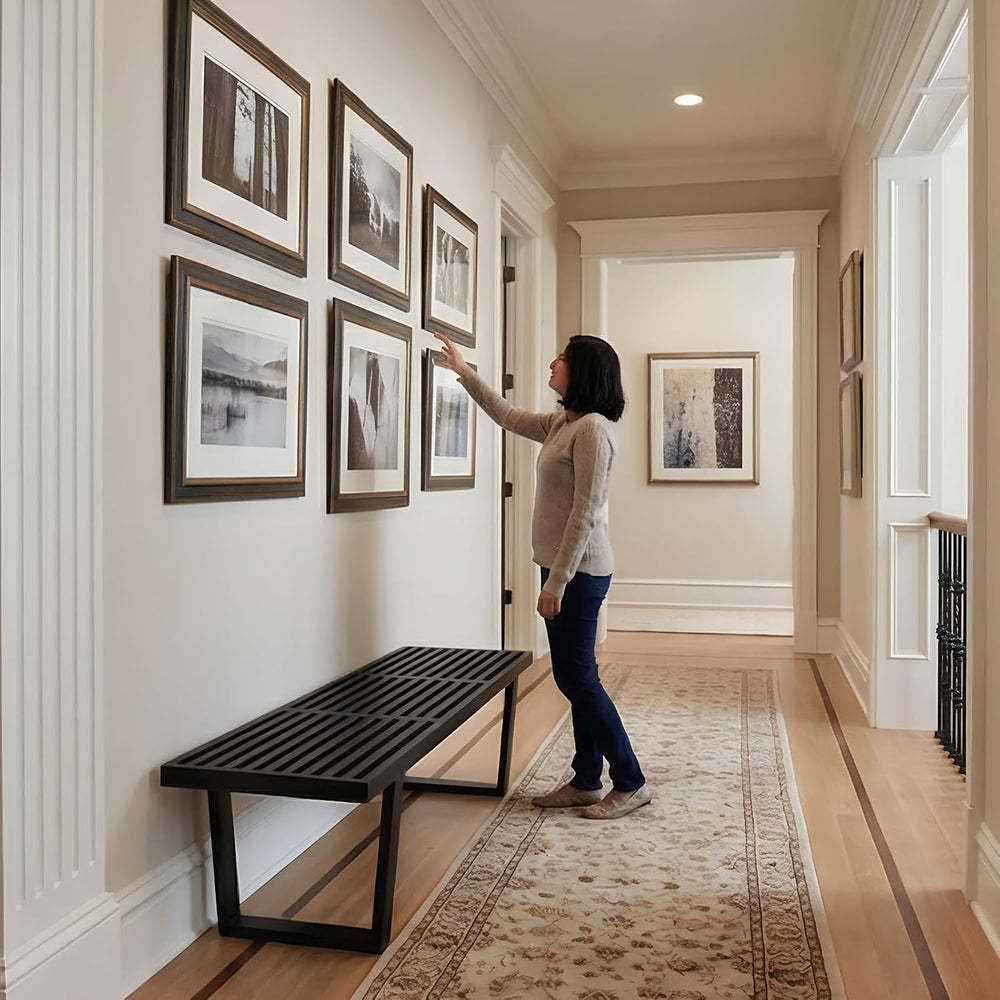 55" Black Wood Entryway Bench, Industrial End of Bed Bench for Bedroom, ...