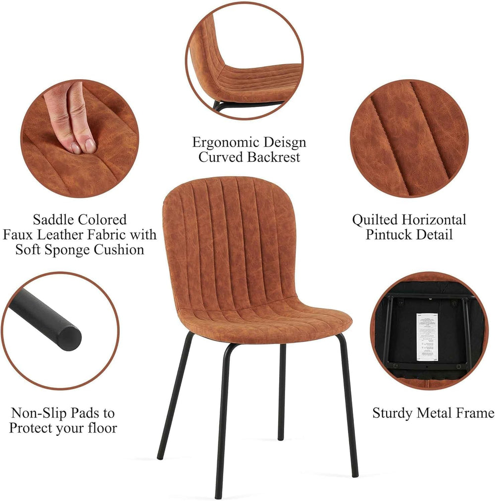 Set of 4 Dining Kitchen Mid-Century Modern Chairs with Metal Legs and PU Leat...