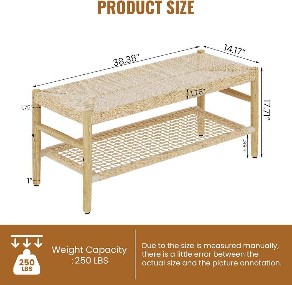 Recaceik Indoor Entryway Bench with Paper Cord Ottoman & Grid Storage Rac...