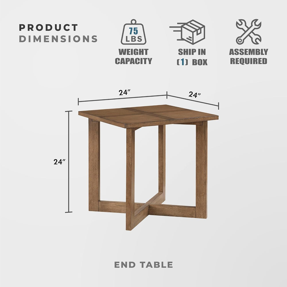 Lexicon Modern Square End Table with Cross Legs, Maple Veneer Wood Accent Tab...