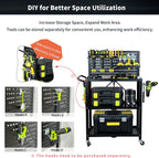 Lumizone Foldable Tool Cart with Wheels Rolling Utility Service Cart with Pegboard for Power Tool Organization Garage Organizer Storage on Wheels Heavy Duty Folding Design (Tool Cart)