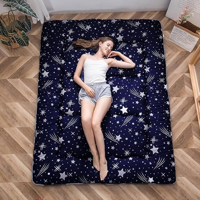 MAXYOYO Japanese Floor Mattress Futon Mattress, 4" Thicken Tatami Mat Sleeping Pad Foldable Roll Up Mat Boys Girls Dormitory Pad Kids Floor Lounger Pillow Bed, Charcoal Grey, Queen Size