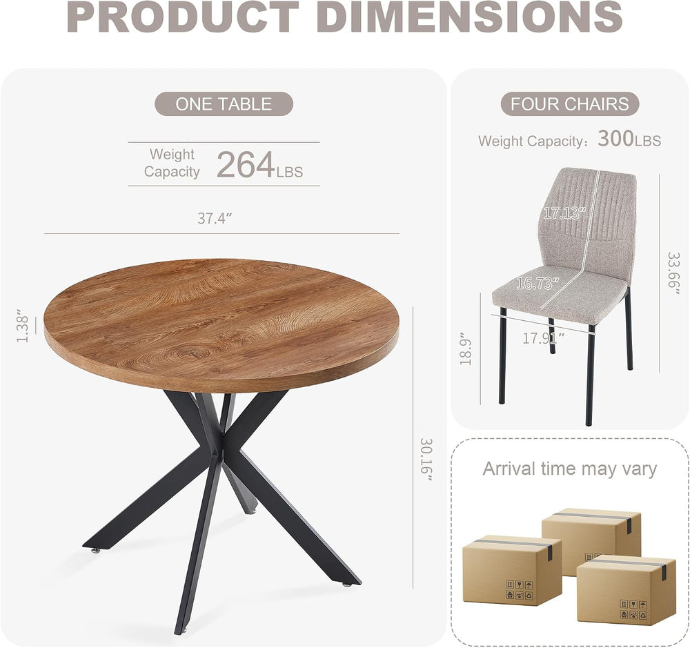 37" Round Dining Table Set for 4, Mid Century Modern Small Coffee Set fo...