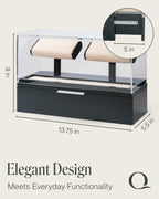 QWATCH Watch Stand Display Case - Acrylic Watch Box for 2 or 4 Watches with Jewelry Valet Tray and Drawer