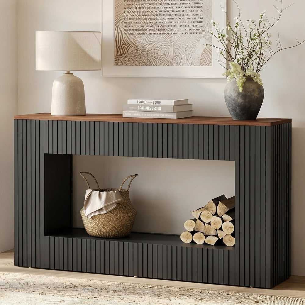 LITTLE TREE Black Console Table for Entryway, 55 Inch Long Narrow Farmhouse S...