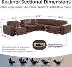Power Reclining Sectional Sofa with Speakers, L-Shaped Air Leather Recliner Sectional Couch with USB Ports, Cup Holders & Storage Console, Luxury Living Room Furniture Set for Home, Office & Apartment
