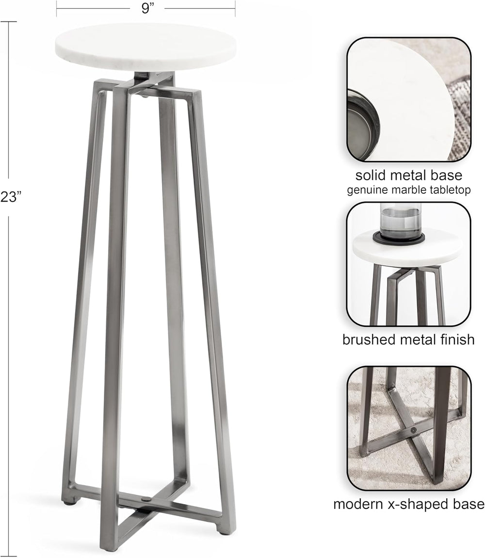 Kate and Laurel Zia Modern Marble Round Drink Table; 9 x 9 x 23; White and Gr...