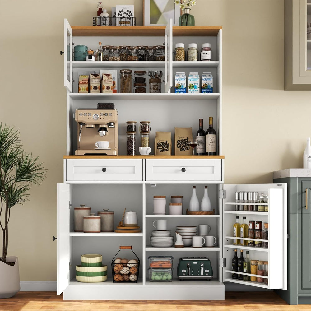Tall Kitchen Pantry Cabinet, Modern Kitchen Hutch with Microwave Stand | Pant...