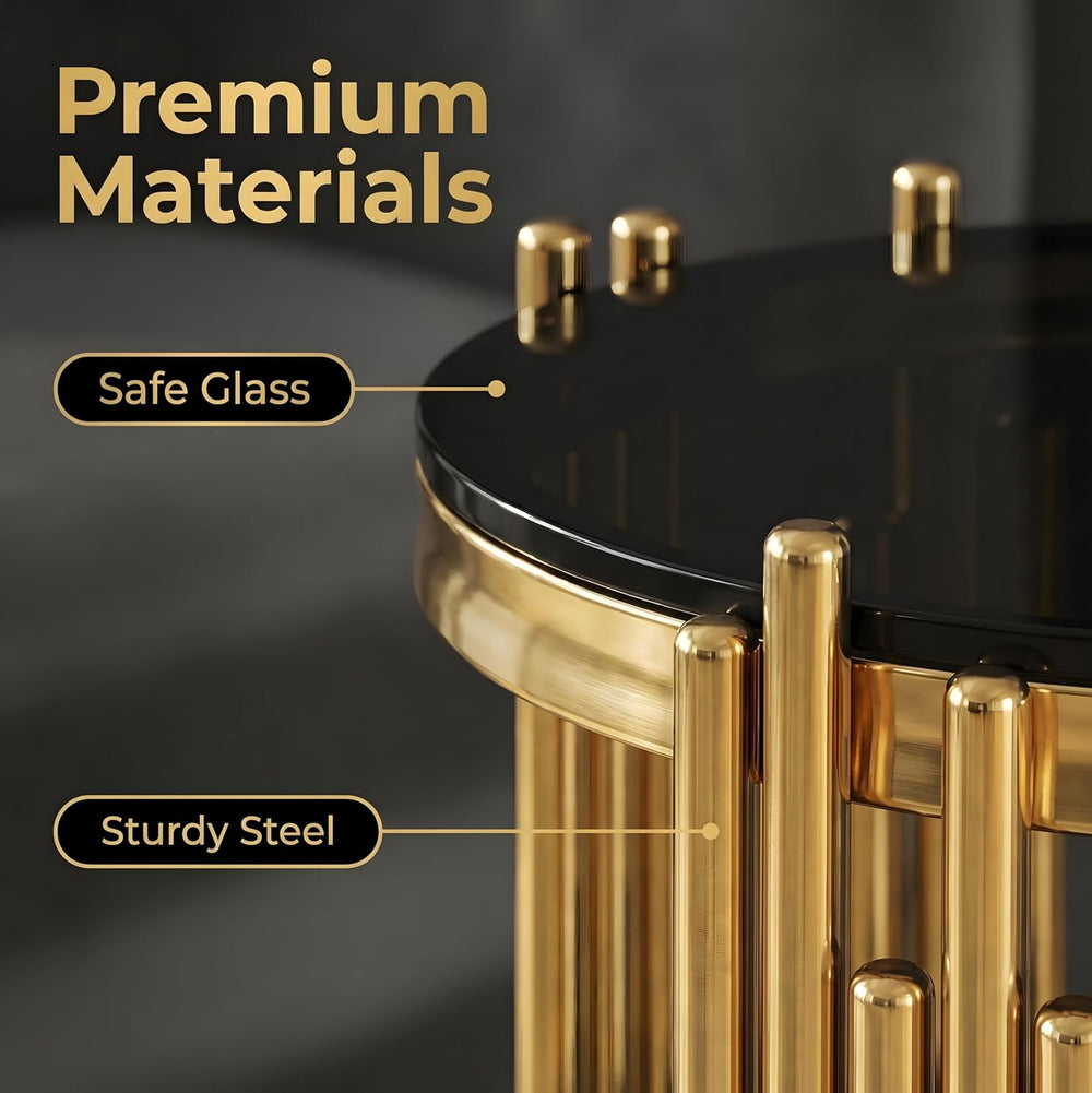 Modern End Table with Black Glass Top,Oval End Tables with Gold Legs,Living R...