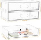 2 Pack Clear Makeup Storage Drawer, 12''W Stackable Bathroom Organizers and Storage Drawer, Acrylic Cosmetic Display Case For Vanity, Undersink, Cabinets, Desk Organizer