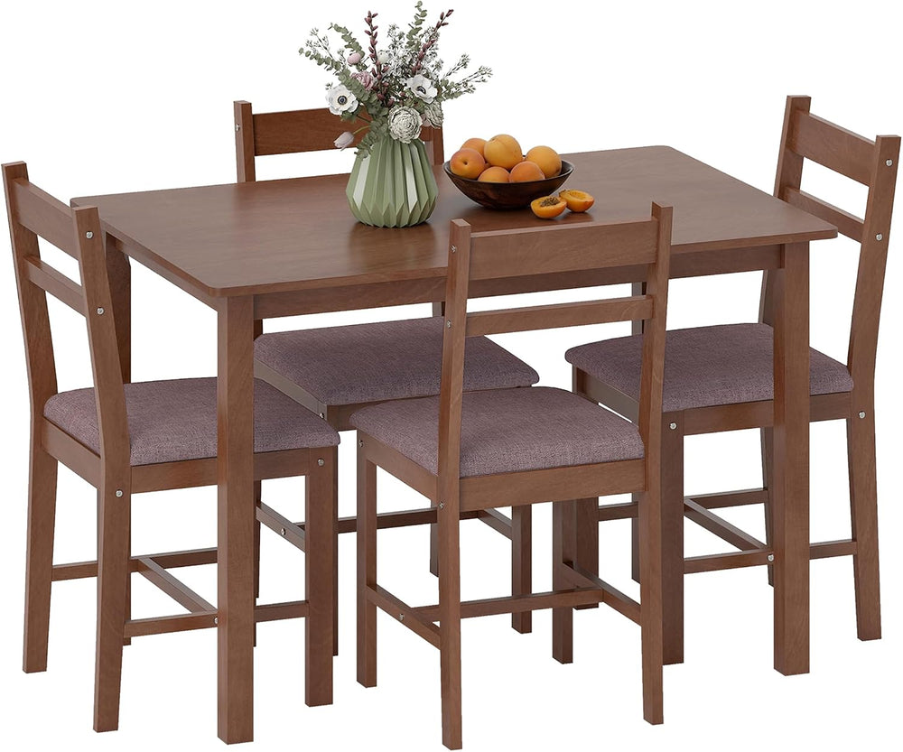 HOMCOM 5-Piece Solid Wood Dining Table Set for 4, Light Brown and Brown | Far...
