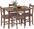 HOMCOM 5-Piece Solid Wood Dining Table Set for 4, Farmhouse Kitchen Table with Upholstered Chairs for Small Space, Dining Room, Breakfast Nook, Light Brown and Brown