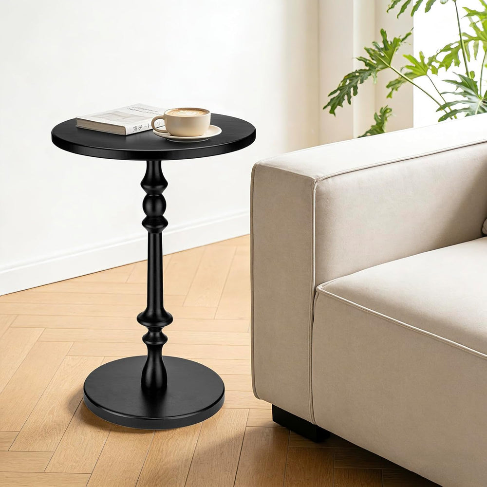Solid Wood Round Side Table, 15.75" Small Drink Table with Non-Slip Pede...