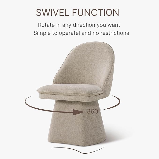 Swivel Dining Chairs Set of 2, Upholstered Mid Century Modern Deskchair with Round Back, Linen Fabric Kitchen Chairs for Dining Room, Bedroom, Dressing Room, Khaki