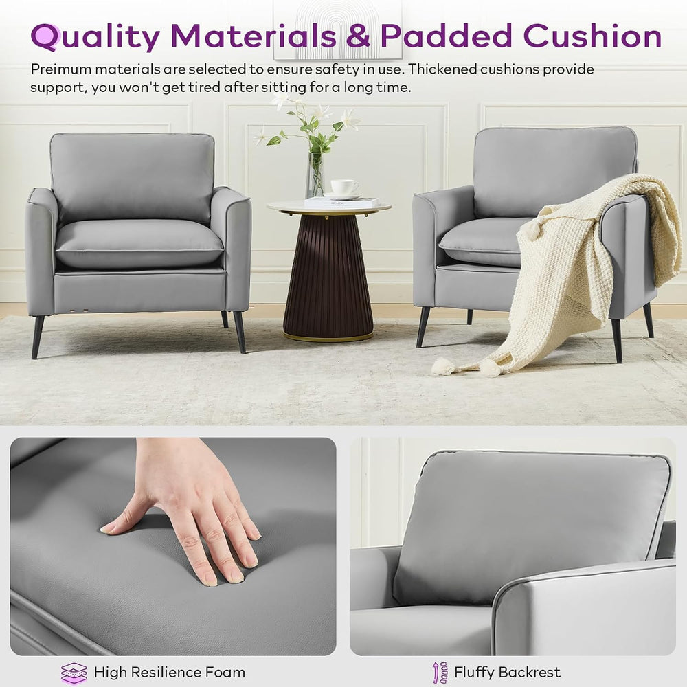 Faux Leather Accent Chair, Office Armchairs with Metal Legs (Grey, 1)