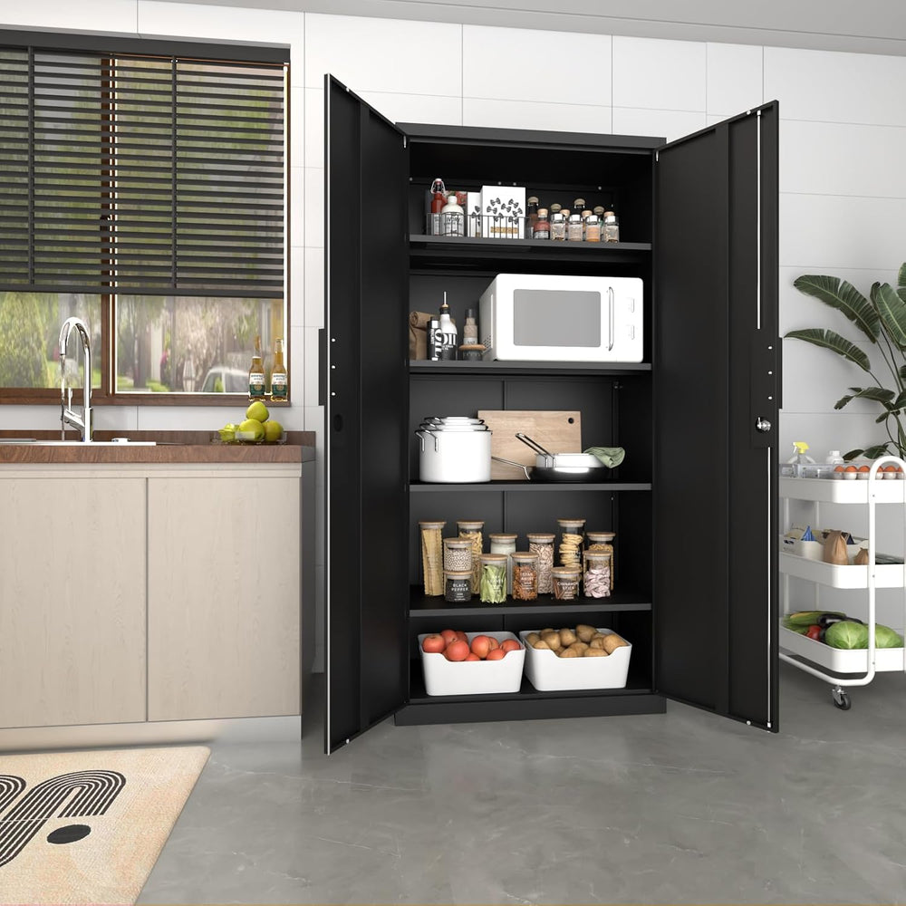 72''H Garage Storage Cabinet with Lock, 18'' Deep Metal Stora...
