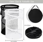 BATTOO 2 Pack Large Collapsible Laundry Basket Foldable Mesh Pop Up Hamper with Handles for Laundry Room, Bathroom, Kids Room, College Dorm, Travel, Storage Organizer Black+White
