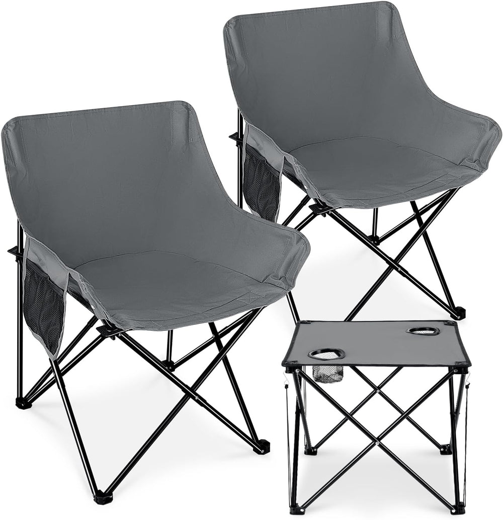 Leonyo Camping Chairs for Adults, 2 Pack Folding Lawn Chair & Table, Grey...