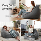Bean Bag Chair with Ottoman for Adults, Large Corduroy Bean Bag Couch, Boneless Chaise Lounge Reading Chair with High-Resilience Foam, Floor Lounger for Bedroom Living Room (Grey)