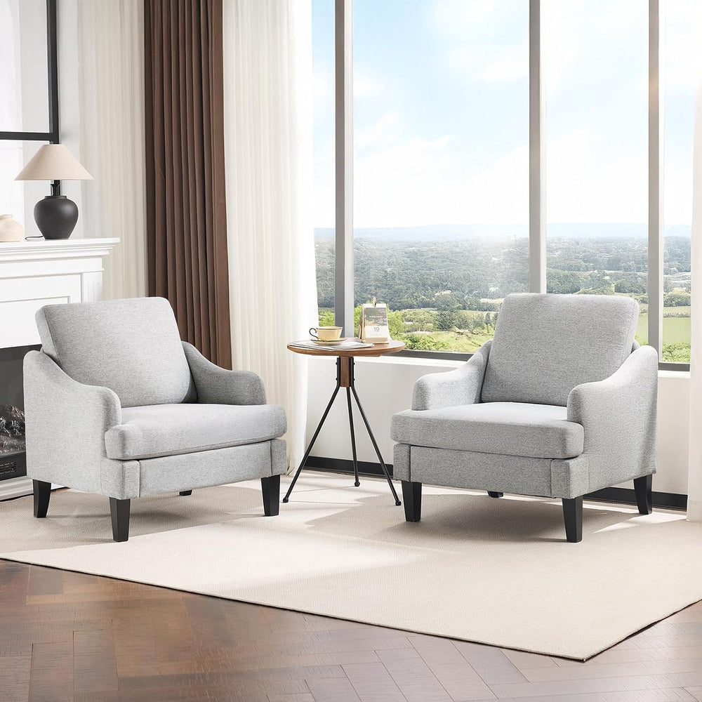 VINGLI Linen Fabric Accent Chairs Set of 2, Grey Modern Upholstered Armchair,...