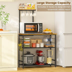 3IngSeagulls Bakers Rack with Storage, Kitchen Microwave Stand with Adjustable shelf and 6 S Hooks, 4-Tier Coffee Station Table, Kitchen Shelves for Spices, Pots, Rustic Brown