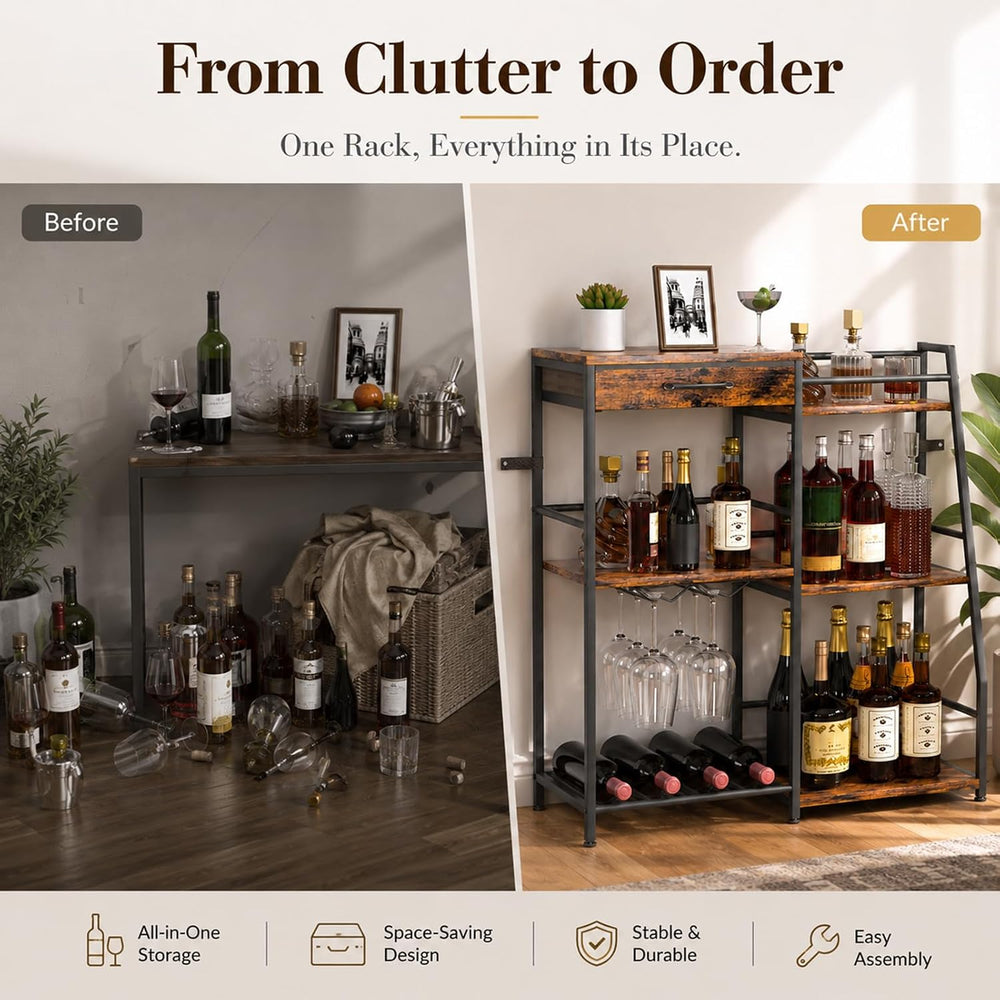 Homde Wine Rack Freestanding Floor: 3-Tier Liquor Bottle Display Stand | Vint...