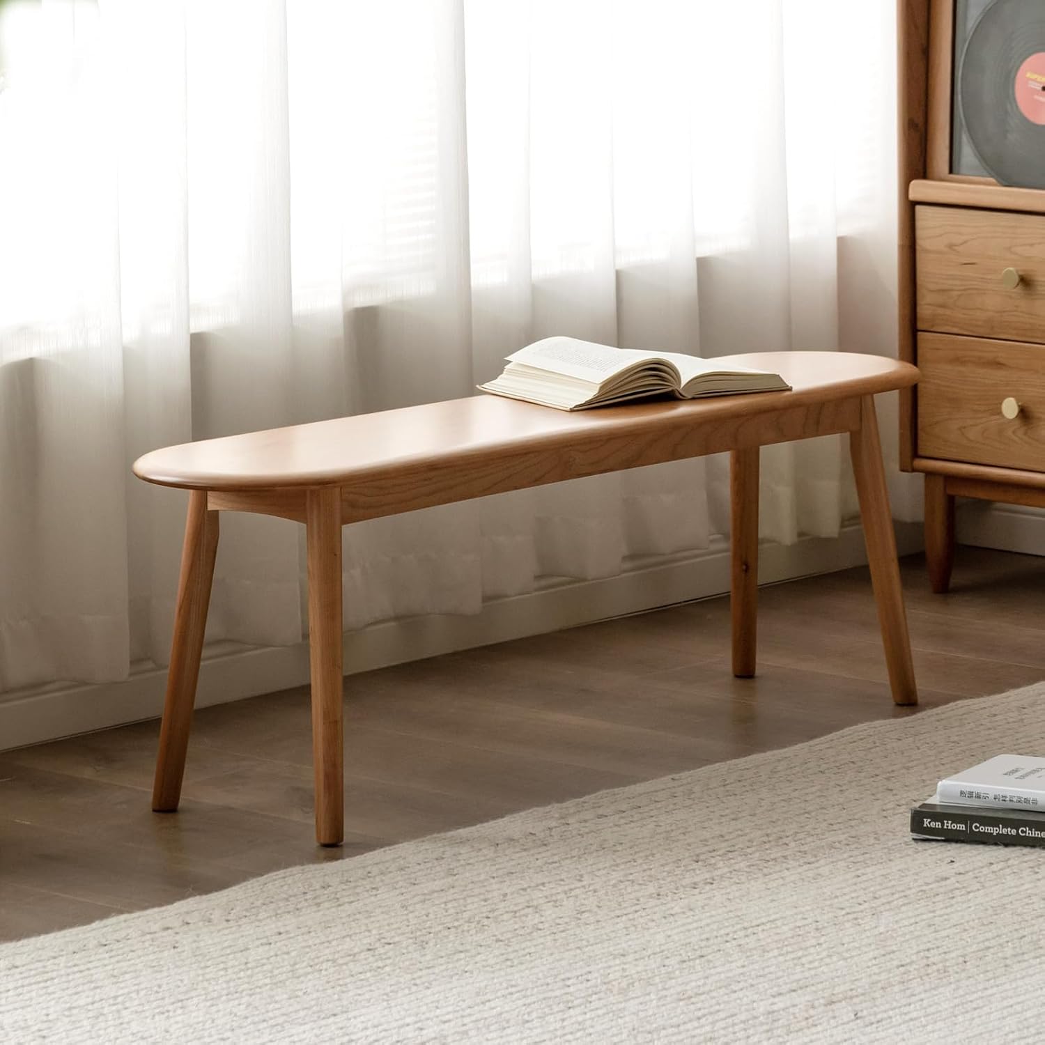 100% Solid Oak Dining Bench, Wood Bench for Bedroom End of Bed with Rounded Corners, Entryway Benches for Dining Room, Kitchen, Living Room (Natural Oak, 39.4")