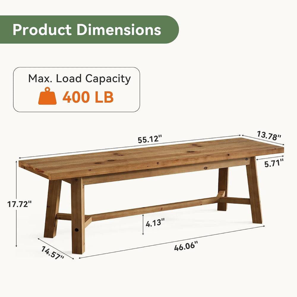55" Solid Wood Bench, Farmhouse Bench Seat for Entryway | 55" L x 1...