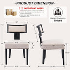HNY Mid Century Modern Dining Chairs Set of 6, Farmhouse Linen Fabric Upholstered Accent Chairs Curved Nailhead Trim Backrest Kitchen Chairs, with Black Hardwood Frame, Beige