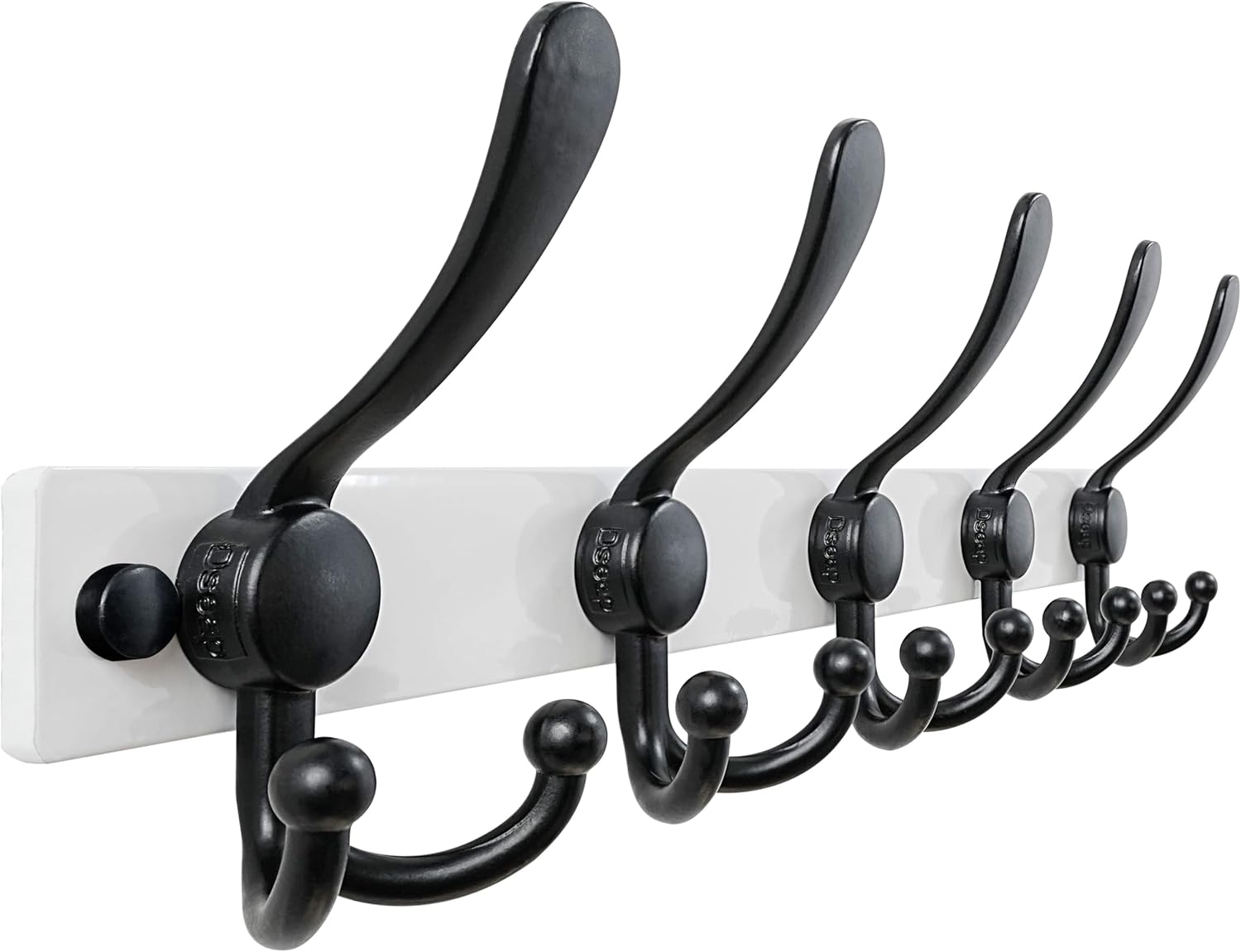 Dseap Coat Rack Wall Mount 2.0 Pro: Heavy Duty 300% Thicker, 16" Stud Mount, Stainless Steel Wall Coat Hooks Hanger for Clothes Jackets Hats Entryway Closet, MaxStrong Series, White & Black