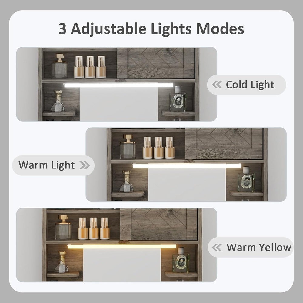 ARTETHYS Floating Vanity Desk with Mirror and Lights Small Wall Mounted Makeu...