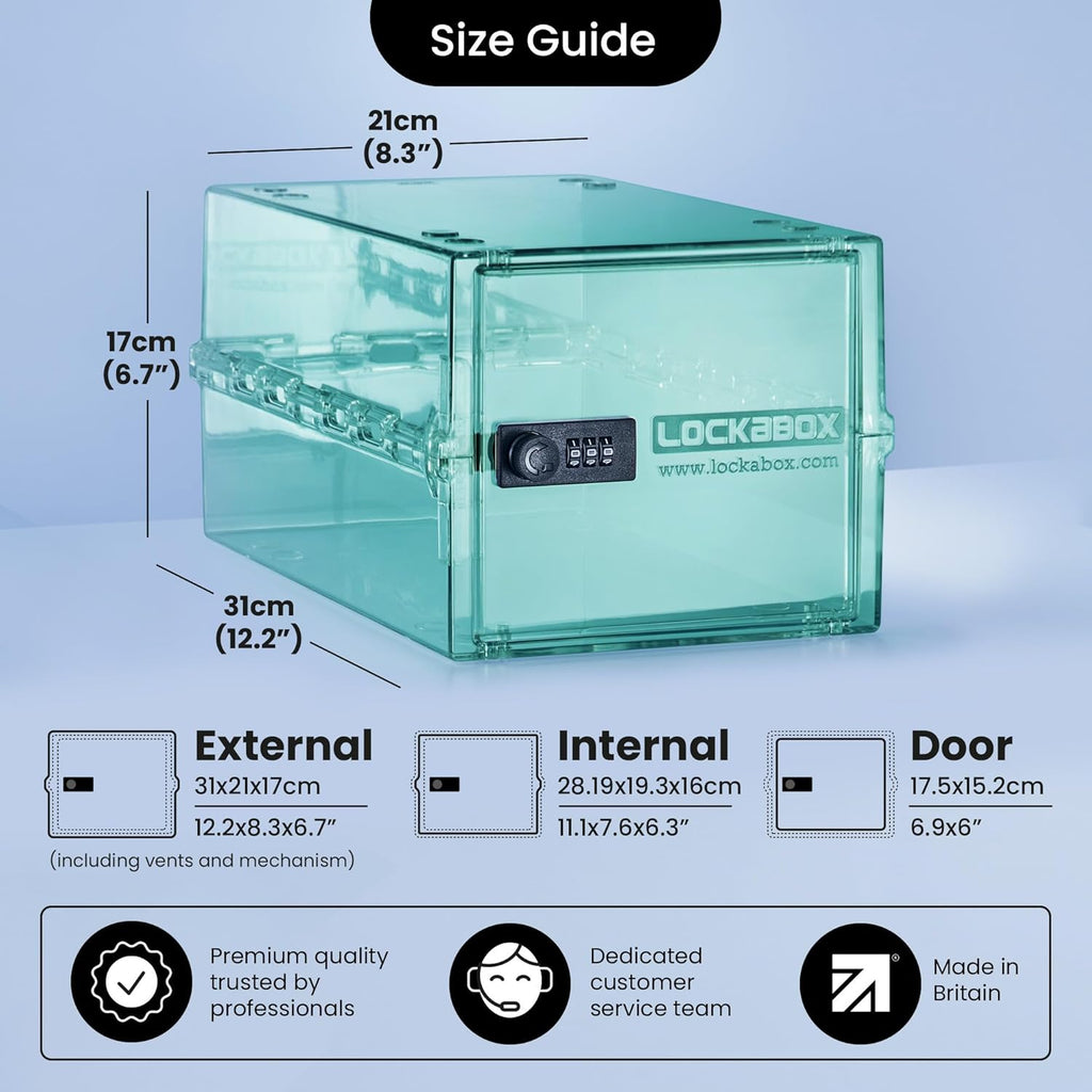Lockabox One™ | Premium Medicine Lock Box | Medium Medication Lock Box With Code For Medicines, Vitamins & Supplements | External Size 12 x 8 x 6.6 inches (Light Medi Green)