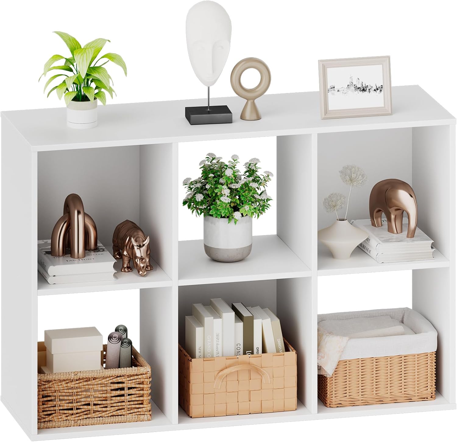 Sweetcrispy 6 Cube Storage Organizer - Open Cube Bookshelf with 3 Removable Back Panels, Display Storage Bookcase for Living Room, Bedroom, Entrance Hall, Home Office，36" Lx11.6 Wx24 H, White