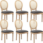 French Country Dining Chairs Set of 6,Farmhouse Upholstered Dining Room Chairs with Round Back and Solid Leg,Rattan Kitchen Chairs for Kitchen/Bedroom/Dining Room,Gray