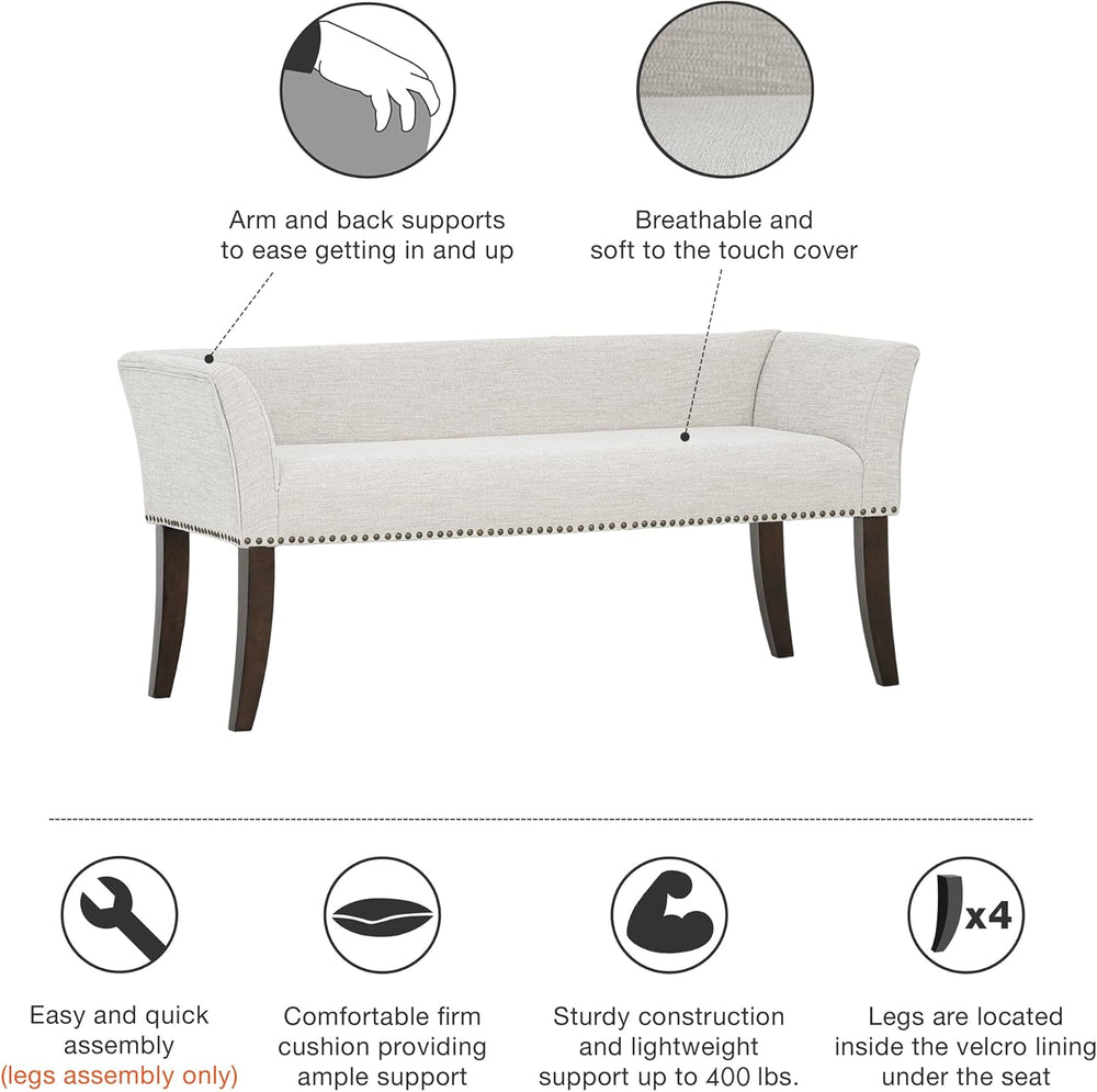 Madison Park Accent Bench for Living Room, Upholstered with Nailhead Trim, &a...