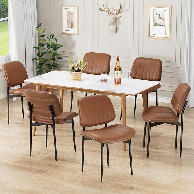 Dining Chairs Set of 4, Mid-Century Modern Upholstered PU Leather Chairs with...