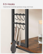 VASAGLE Coffee Bar, 31.5 Inches Baker's Rack for Kitchen with Storage, 6-Tier Kitchen Shelves with 6 Hooks, Microwave Stand, Industrial, Rustic Brown and Ink Black UKKS019B01