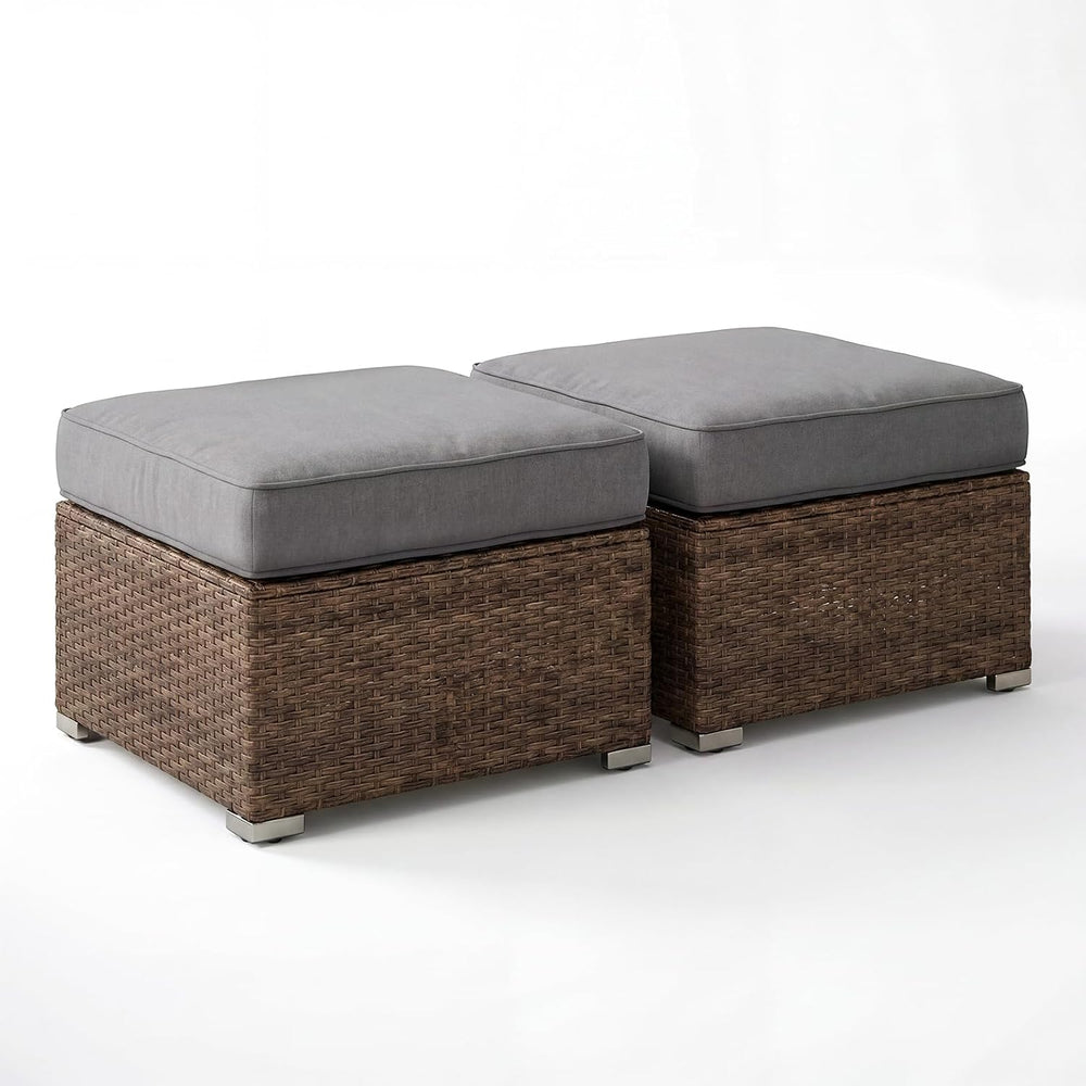 SUNBURY 2 Piece Outdoor Wicker Patio Ottoman Set, 30" Large Square Footr...