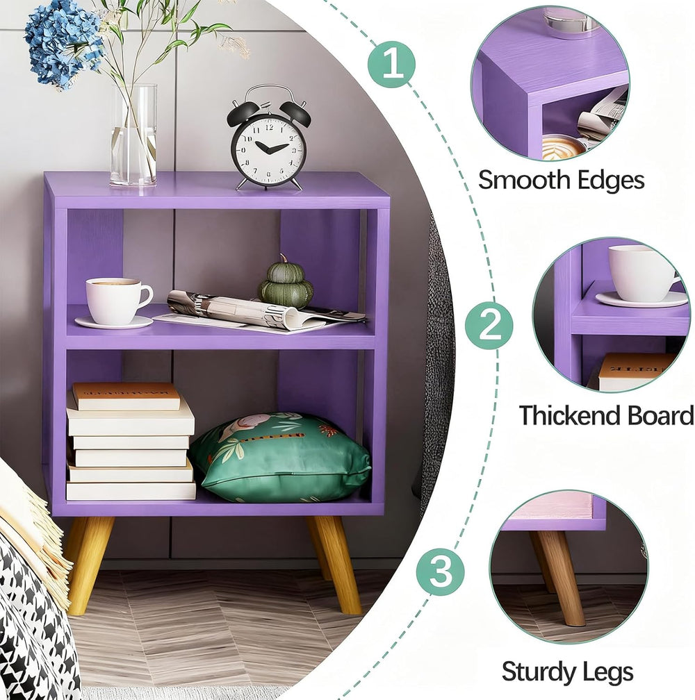 Aenuert Night Stand, Purple Nightstand, Modern End Table with Open Storage, 2...